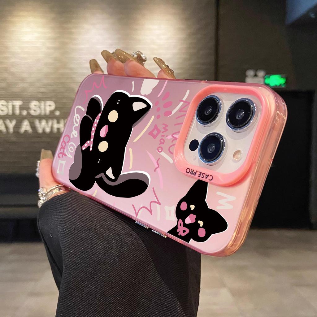 Pink Cute Cat IMD Case For Samsung Galaxy S25 S23 S22 S26 Ultra S24 Plus S24 FE A17 A07 A56 A36 A55 A35 Plastic Laser Matte Coo