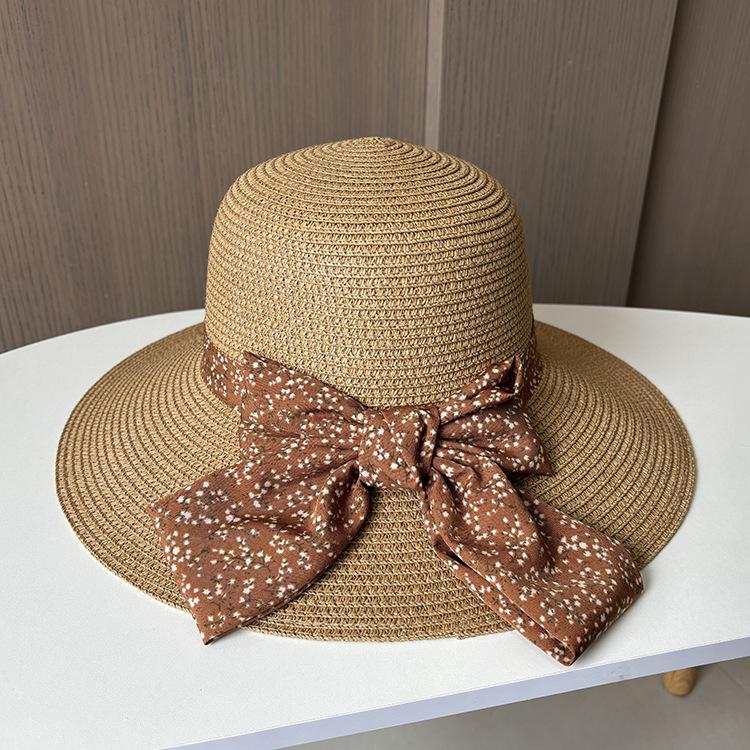 Ladies seaside vacation sunshade hat summer floral bow big edge straw hat fashion versatile sunscreen sun hat