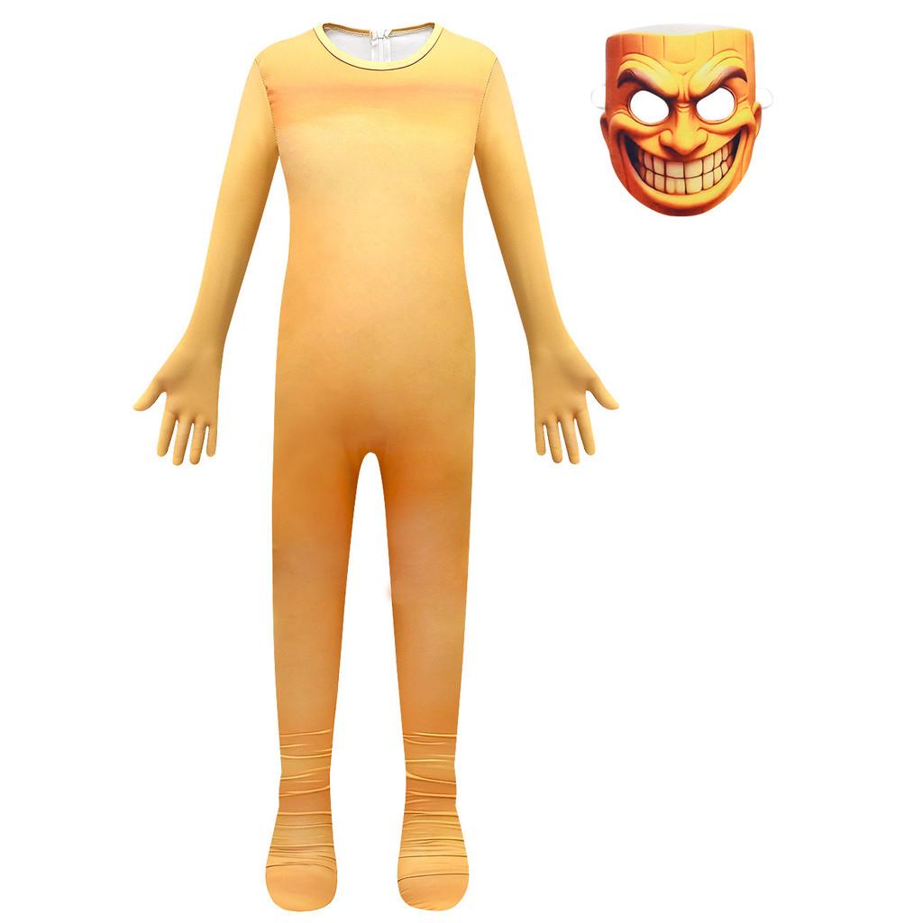 Kids Boys Brainrot Animals Tung Tung Tung Anime Cartoon Jumpsuit Mask Set Outfit Halloween Cosplay Costume
