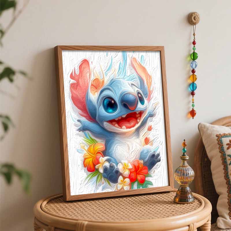 Disney digital oil painting Stitch floral art handmade diy gift home decoration