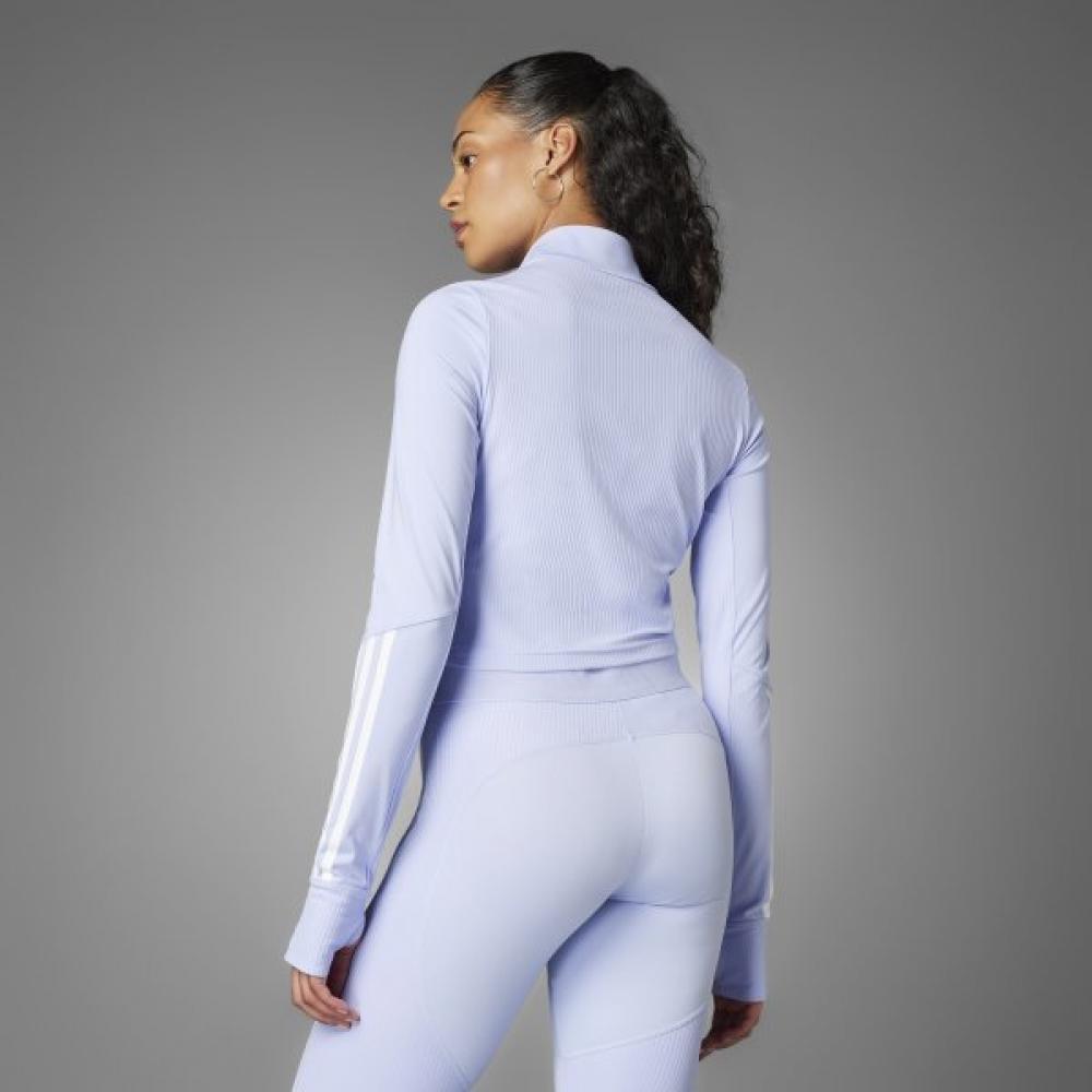 Adidas Women S Hyperglam Full Zip Ribbed Cover Up Training Crop Zip Up