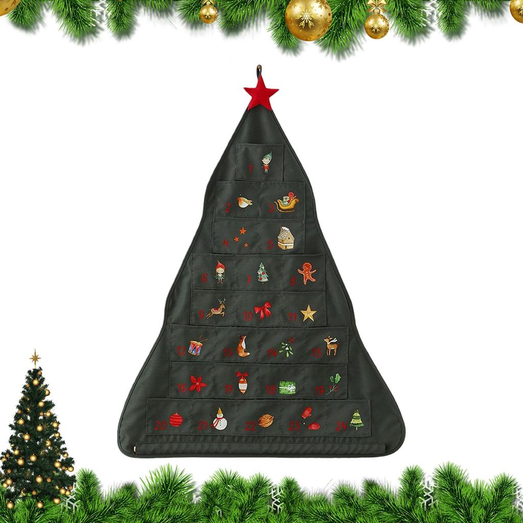 Christmas Advent Calendar Bag Reusable Christmas Tree Shaped Fabric Pouch 24 Grids Countdown Advent Bags For Candy Chocolate