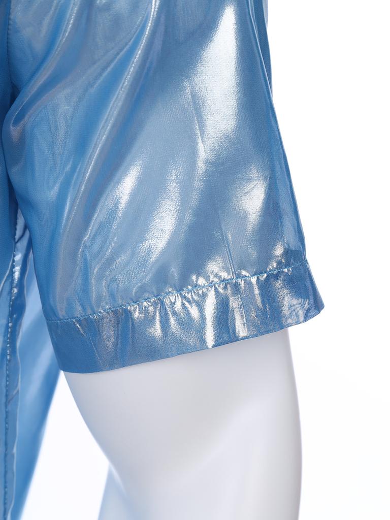 Mens See Through Shirt Turn Down Collar Short Sleeve Water Ripple Shine Beachwear Clubwear Top