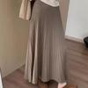 Korean Style High-Waisted Pleated Knit Midi Skirt: Elegant, Versatile, and Soft for a Casual Ladylike Look