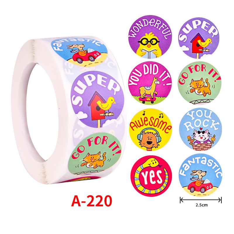 500Pcs Children's Cartoon Animal Stickers Baby Stickers Kindergarten Inspirational Little Red Flower Reward Roll Stickers