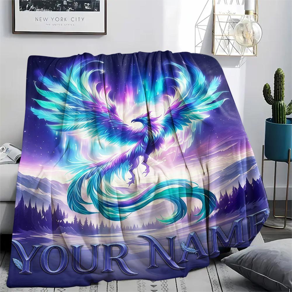 1PC Custom Name Phoenix Artwork Patterned Flannel Blanket Suitable For All Seasons for Home Decor Warmth and Comfort Gifts Holiday Present_lx