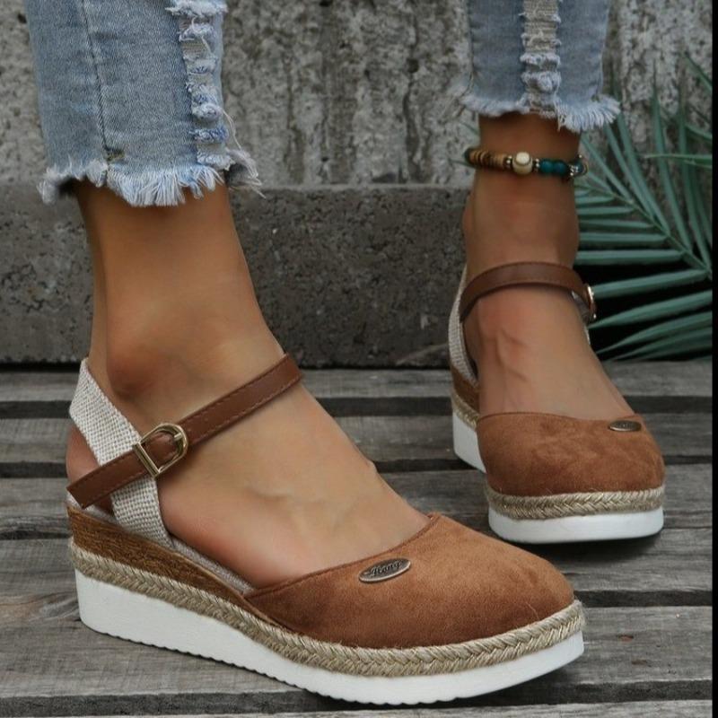 Fashion Women Closed Toe Wedge Sandals Summer Buckle Strap Gladiator Shoes Woman Fashion Espadrilles Platform Sandals Sandalias De Mujer