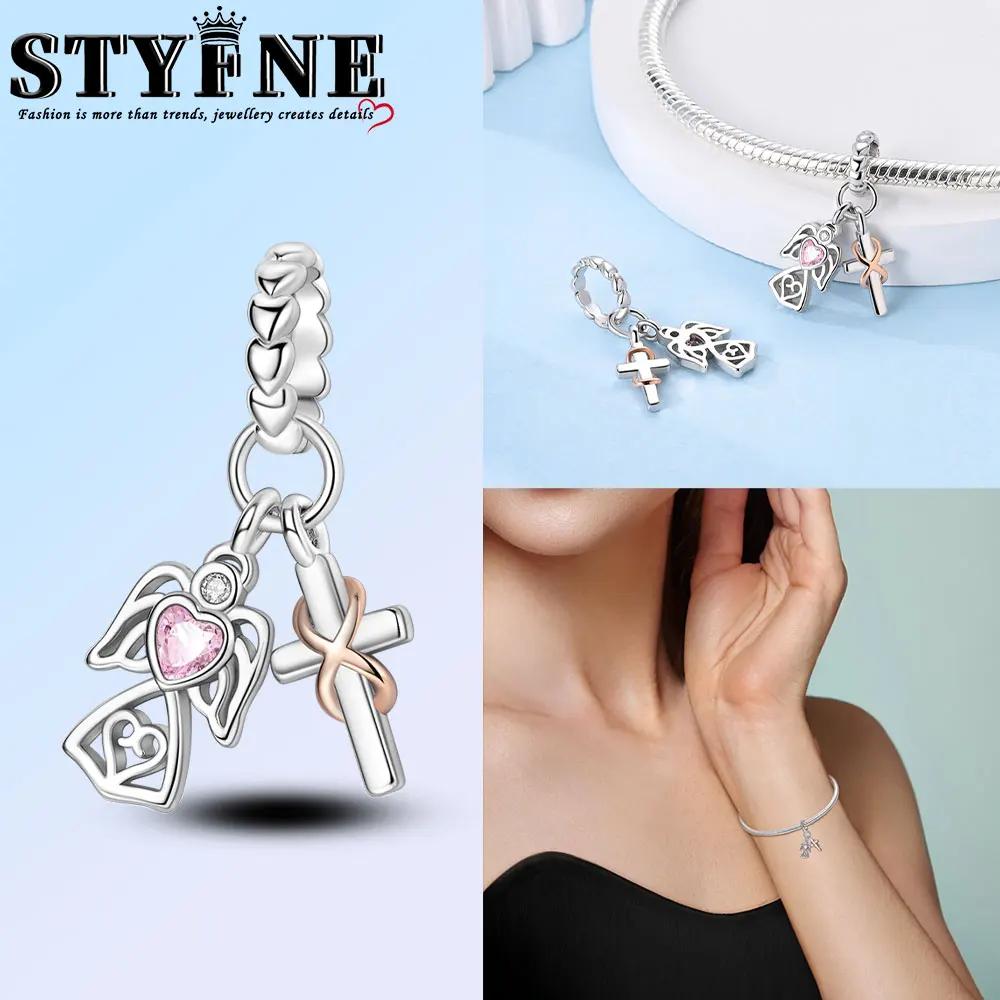 Elegante Klassische Kupfer Heiliger Engel Kreuz Anhänger Perlen Anhänger Für Frauen Passend Für Original Armbänder Diy Schmuck Geschenk