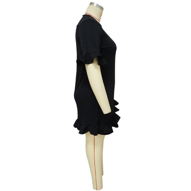 Plus Size Solid Color Ruffle Trim Short Dress