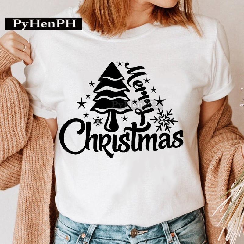 Summer Christmas Elk Printed T-shirt for Men Women Cotton Loose Round Neck Short Sleeve T-Shirts Unisex