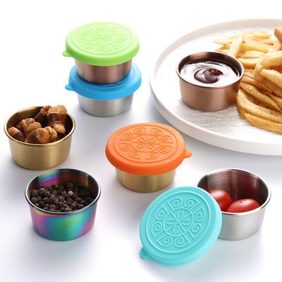 Recipiente para aderezo de ensalada de 60 ml, a prueba de fugas, recipiente portátil de acero inoxidable con tapa, vaso pequeño para condimentos.