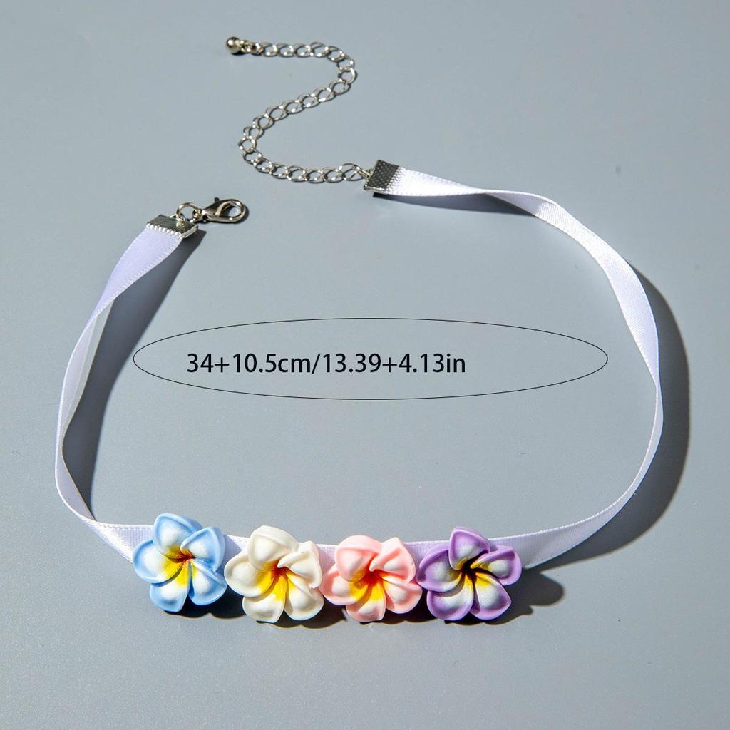 1 STÜCK Strandurlaubsstil Bunte Harz Ei Blume Halskette für Damen Schmuck, Sommerlicher Frischer Stil Choker-Halskette