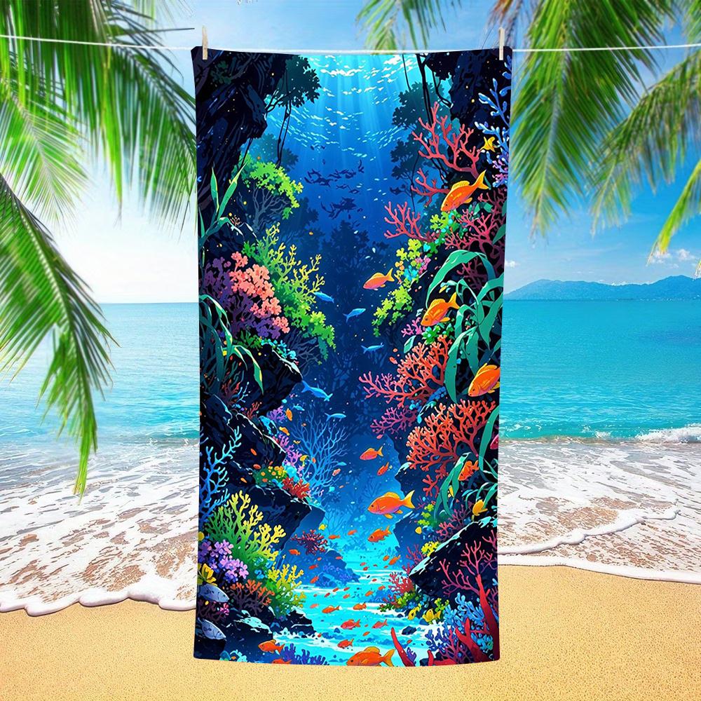 Vibrant Coral Reef Fish Print Beach Towel Ultra Absorbent Quick Dry Towel for Summer Beach Pool Camping Trip