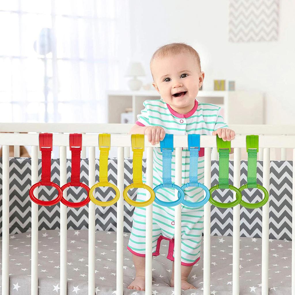4/8Pcs Baby Hand Pull Rings Cribs Playpens Walking Training Rings Baby Stand Up Assistant Rings Security Bed Hanging Pendants