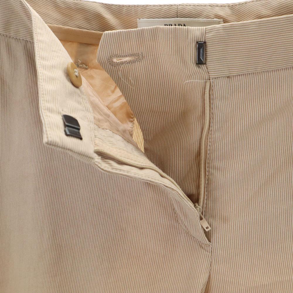 Prada Made In Italy Striped Pattern Cropped Pants 42S Beige Women Used