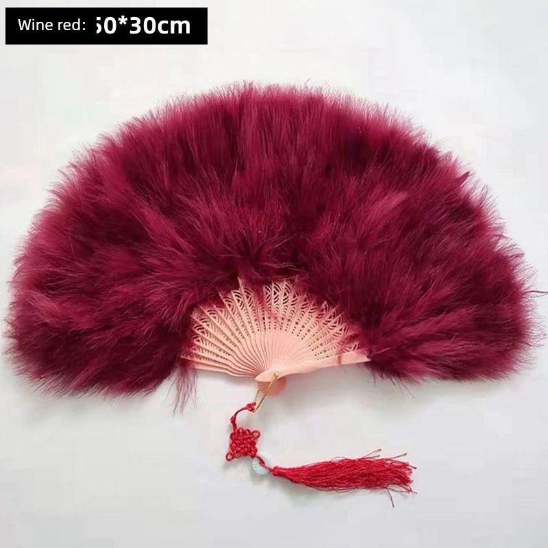 White Feather Fan Full Velvet Thickening Cheongsam Catwalk Folding Fan Yudi Boutique Night Shanghai Chinese Ancient Style Dancing Folding Fan Female