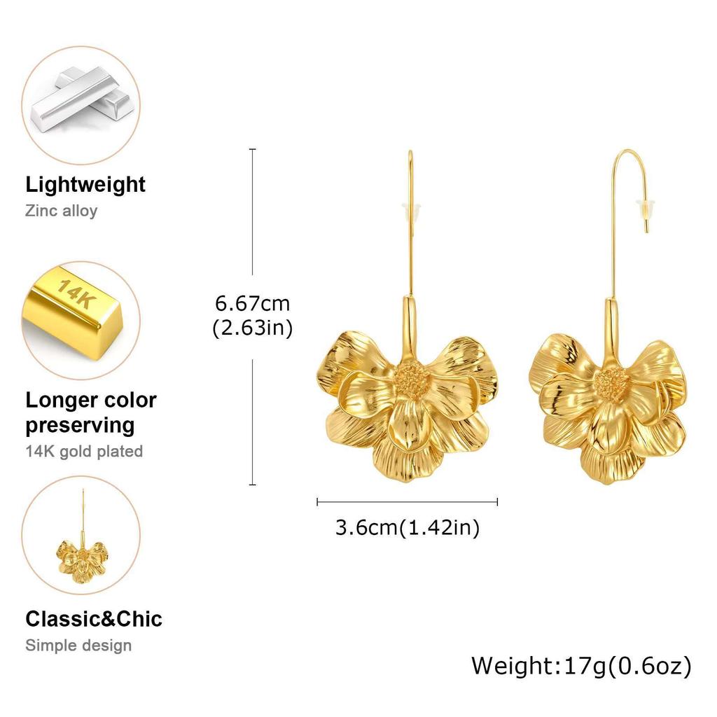 Vnox Chunky Women Statement Earrings, Big Heavy Flower Drop Earrings,Exaggerated Metal Jewelry Gift