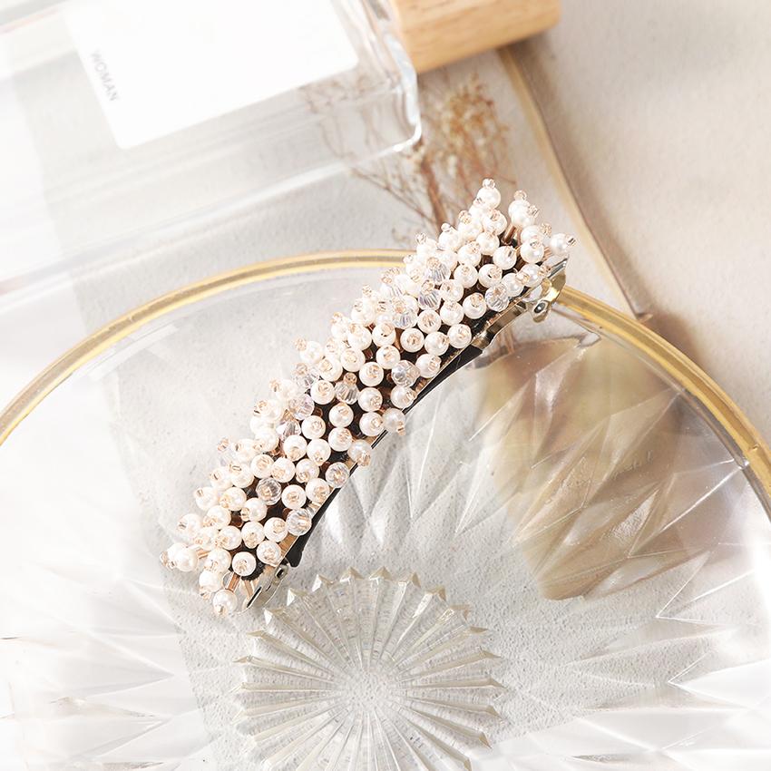 Rhinestone Pearl Women's Hair Clip Trend Design Headdress Girl Ponytail Hairpin Simple Spring Clip Fashion Hair Accessories