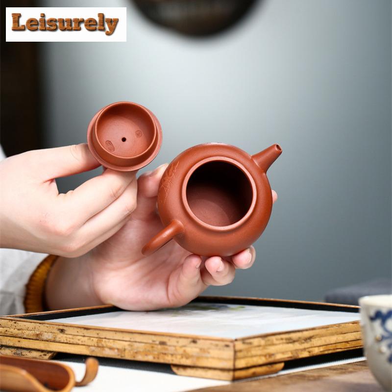 130ml Traditional Yixing Purple Clay Teapot Handmade Bamboo Pot Raw Ore Dahongpao Mud Tea Brewing Kettle Zisha Teaset Decoration