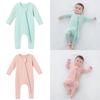 Stripe Pattern Baby One-Pieces Jumpsuit for Infant Comfortable Zippered Pajama Breathable Bodysuit Long Sleeves Romper  Pink 