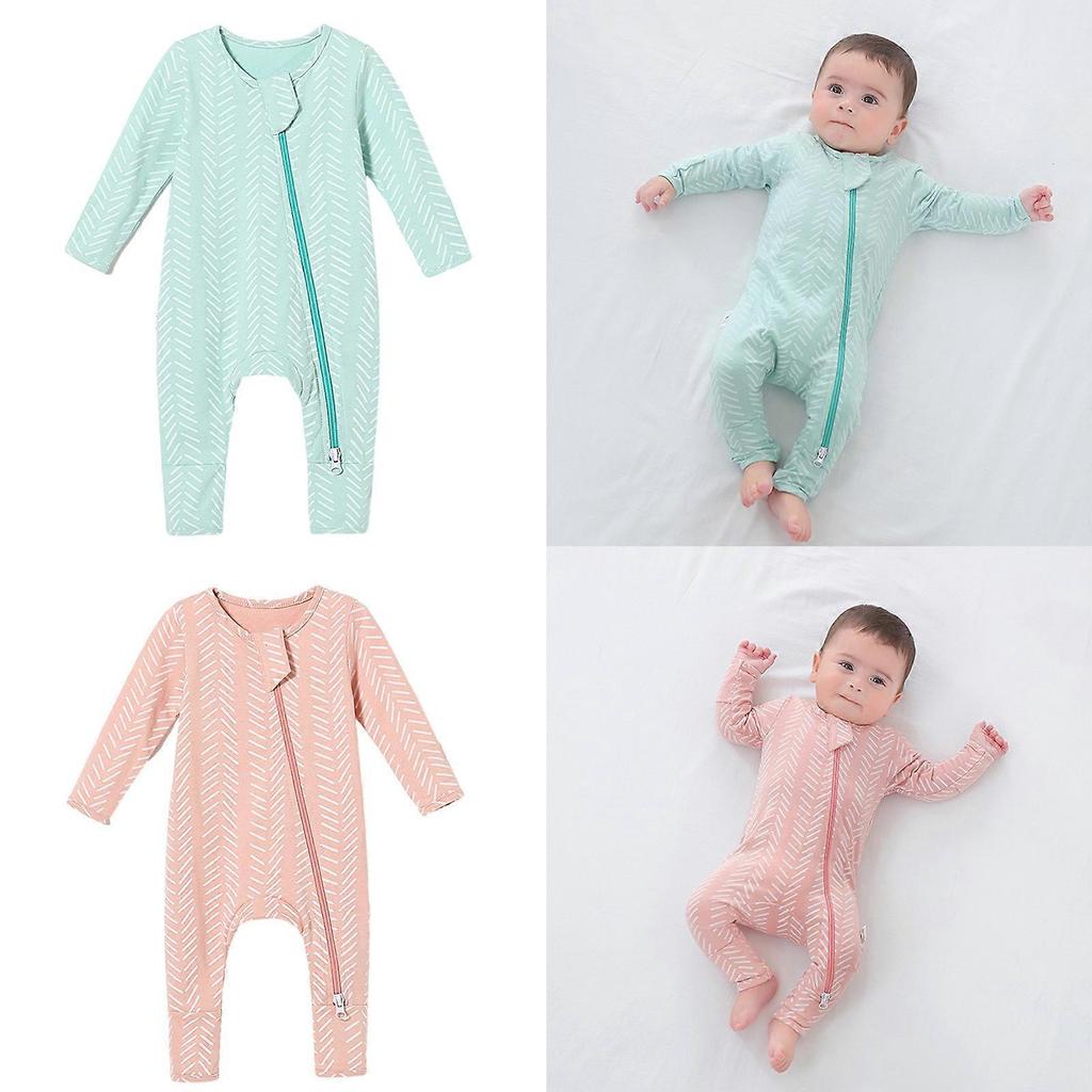 Stripe Pattern Baby One-Pieces Jumpsuit for Infant Comfortable Zippered Pajama Breathable Bodysuit Long Sleeves Romper  Pink 