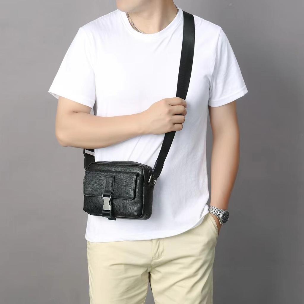 Men's Leather Shoulder Crossbody Bag Cross Mobile Phone Small Bag Outdoor Casual Cowhide Slanting Bag