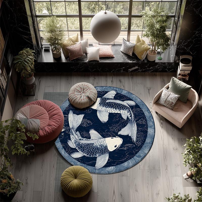 Yin-Yang Fish,Round Area Rug,Carpet Rug for Living Room Bedroom Sofa Playroom Decor,Non-slip Floor Mat
