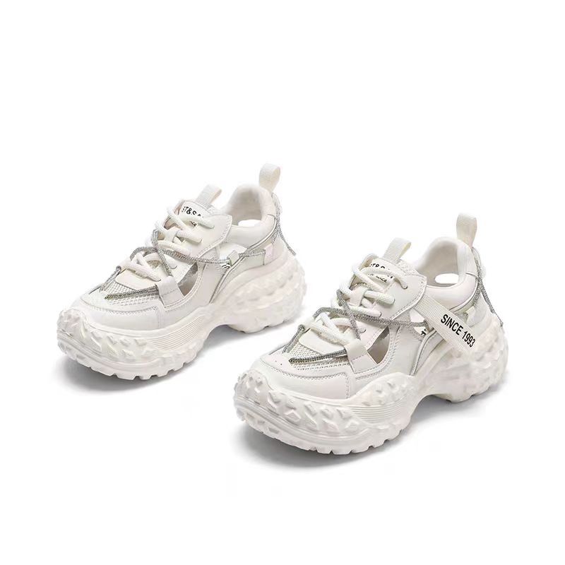 

Женские спортивные сандалии на платформе 2024 лето новая мода полые повседневные универсальные сетчатые дышащие повседневные папины кроссовки 40 белый