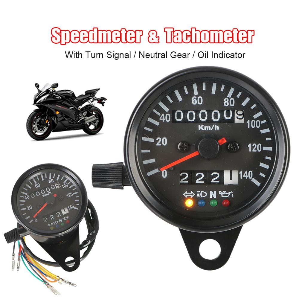 Mit LED-Signallicht Universal-Kilometerzähleranzeige für Cafe Racer Motorrad-Hintergrundbeleuchtungsanzeige Motorrad-Tachometer 12V