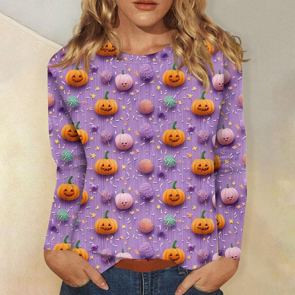 Moda Donna Casual Halloween Stampato Girocollo Manica Lunga Pullover Top