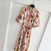 Exotic Temperament Floral Linen Shirt Skirt Girl, Summer Positioning Printed Dress Vacation Socialite Long Dress