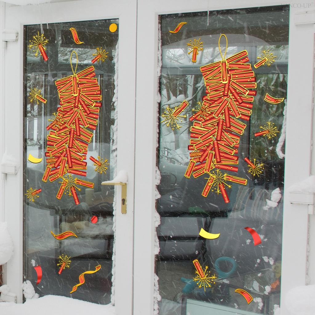Da13500 New Year'S Theme Window Sticker Creative Bronzing Firecrackers Festival Decoration Double-Sided Visual Static Glass Sticker
