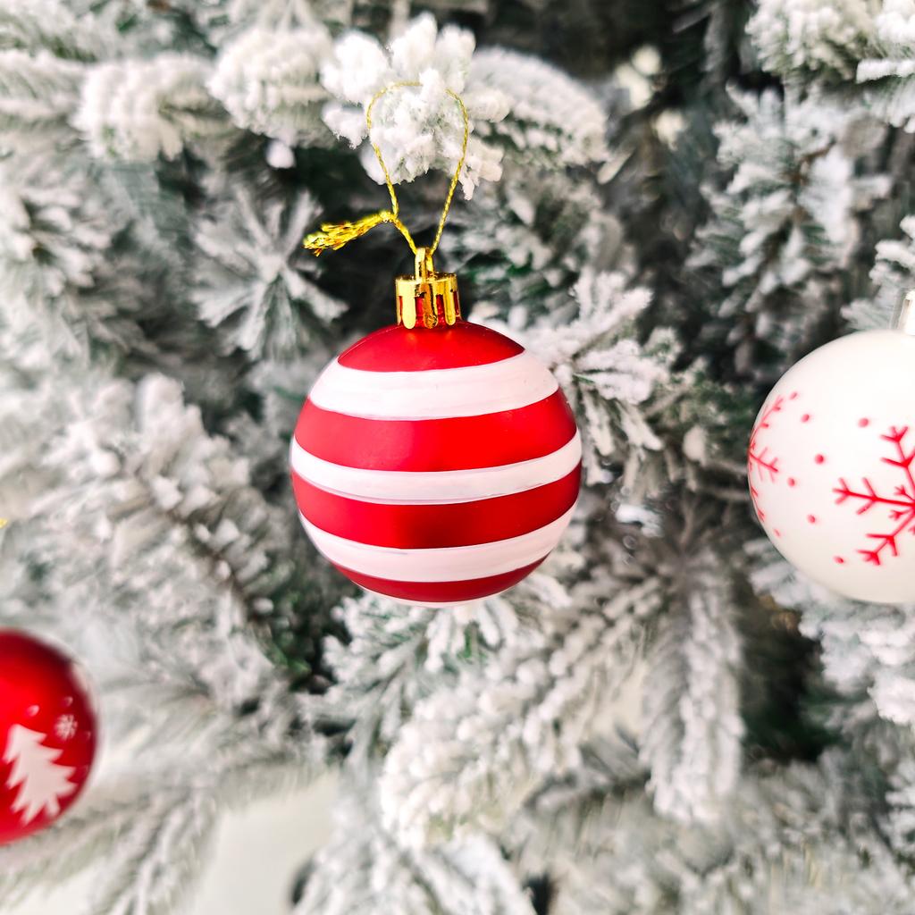 46Pcs Christmas Tree Ornaments Set Red Green White Snowflake Candy Cane Painted Baubles Holiday Home Decor
