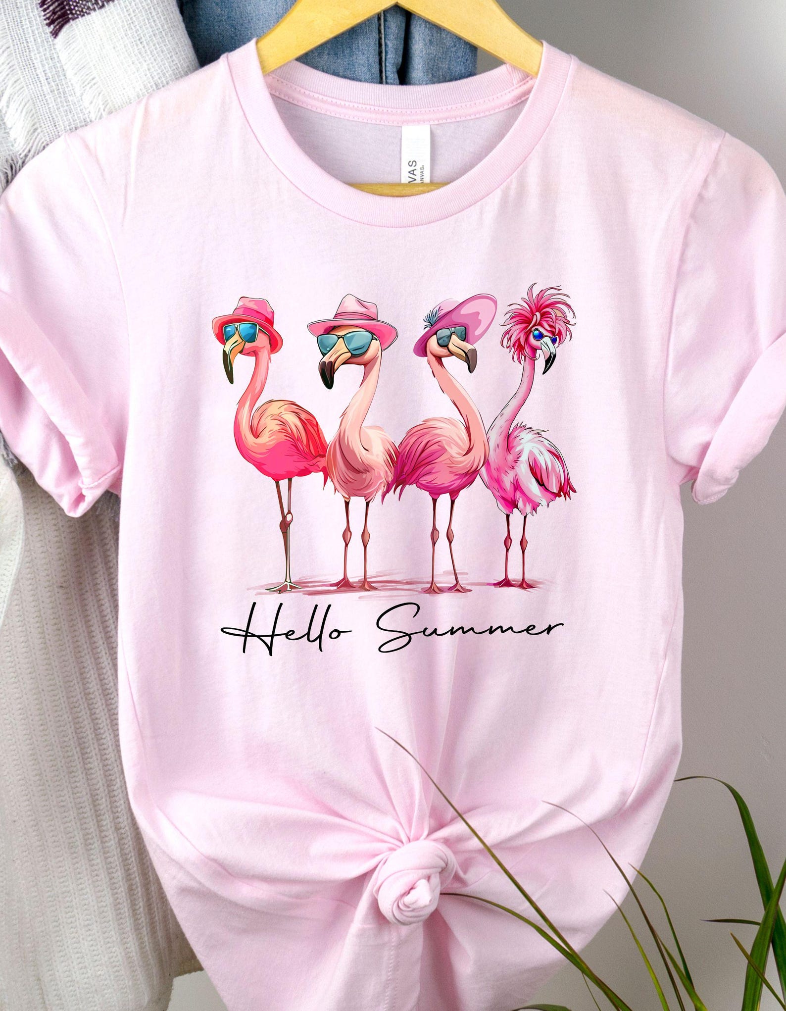 Hello Summer Pink Flamingo Tee, Unisex Summer T-Shirt, Vacation Shirt, Casual Summer Wear, Gift for Beach Lovers, 7 colors 3XL