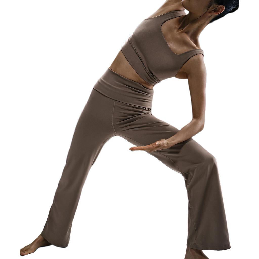 Nike Solid High-Waisted Slim Fit Flared Casual Pants Women Bottoms Brown FV7849-233