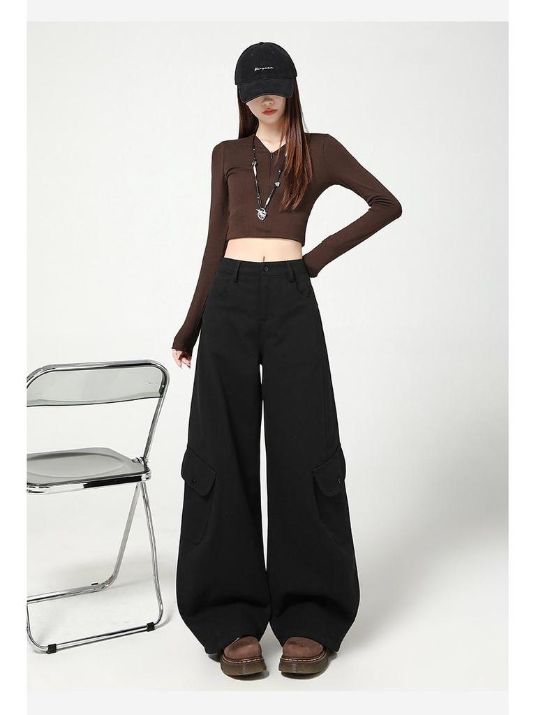Women's 2025 Autumn Retro Wide-Leg Cargo Pants
