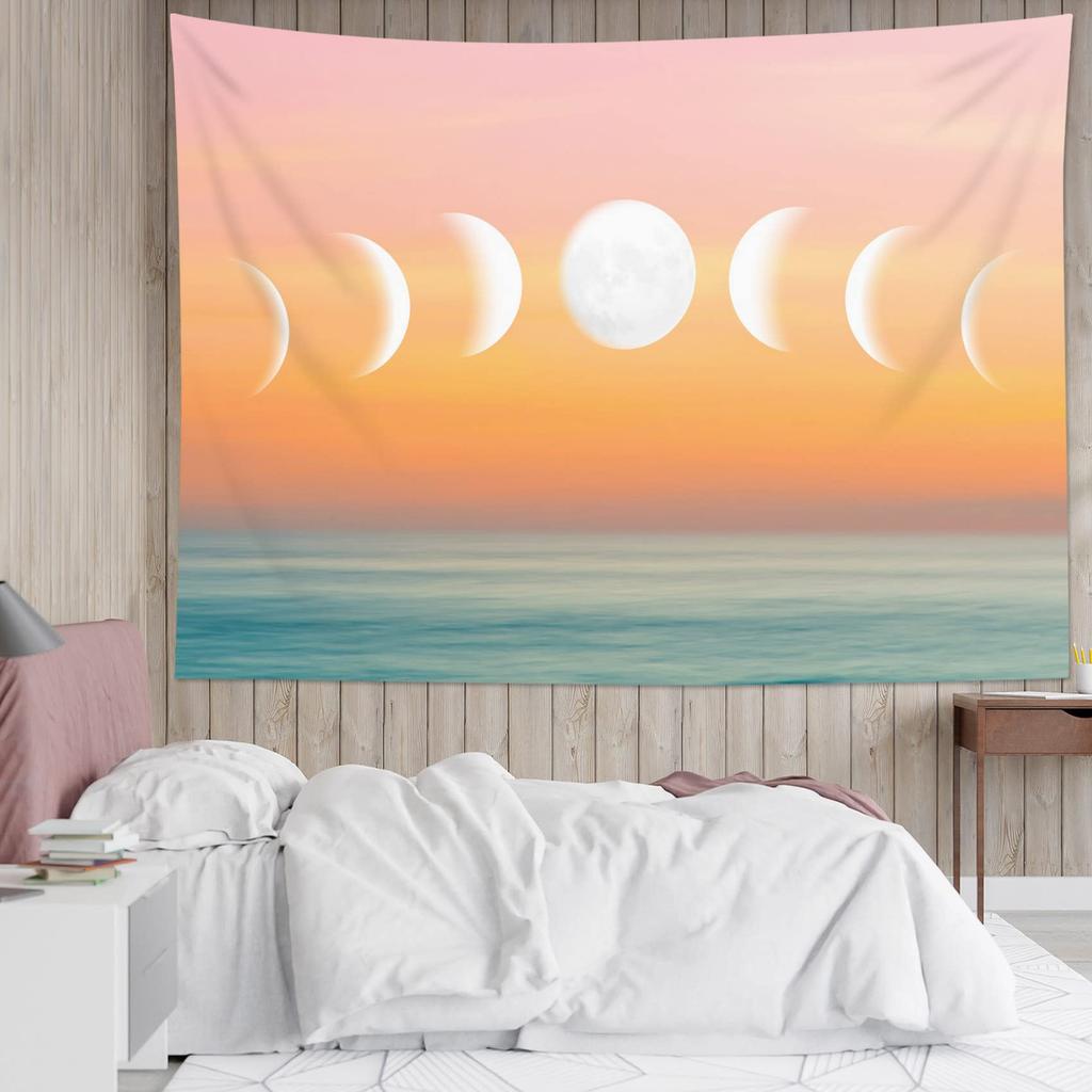 Pink Sky Tapestry, Teal Sea Ocean with Pink Cloud Wall Tapestry for Bedroom, Pastel Nature Landscape Wall Hanging Tapestry Wall