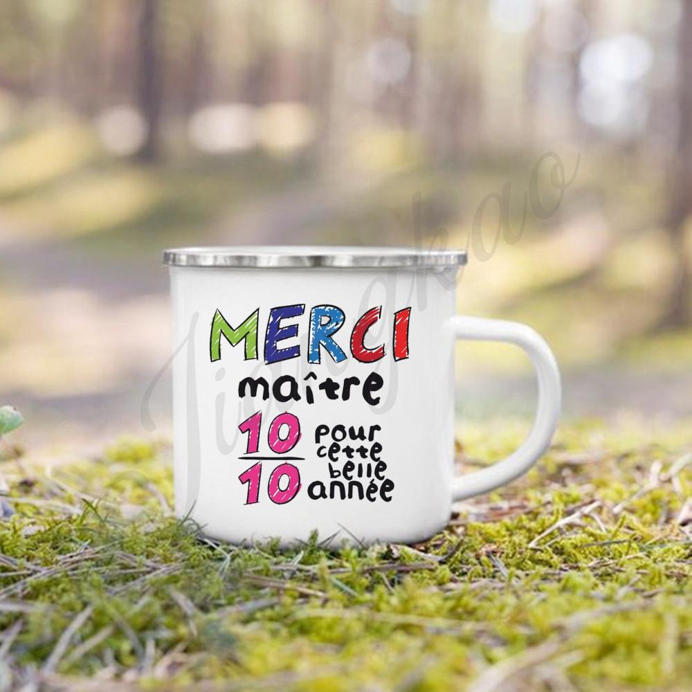 Super Maitre French Printed Mugs Creative Coffee Cups Drinks Water Enamel Camping Cup School Handle Drinkware Gifts for Teacher