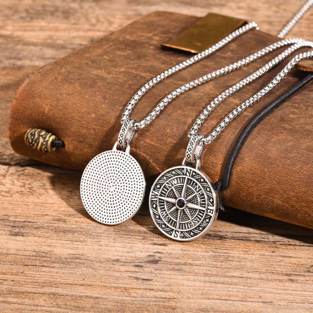 Collares con Colgante de Brújula Vintage para Hombres Niños, Collar de Moneda de Acero Inoxidable, Collar Rock Hip Hop Regalo Guía de Graduación