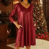 New Loose V-Neck Nine-Fifth Sleeve Pleated Skirt Dress