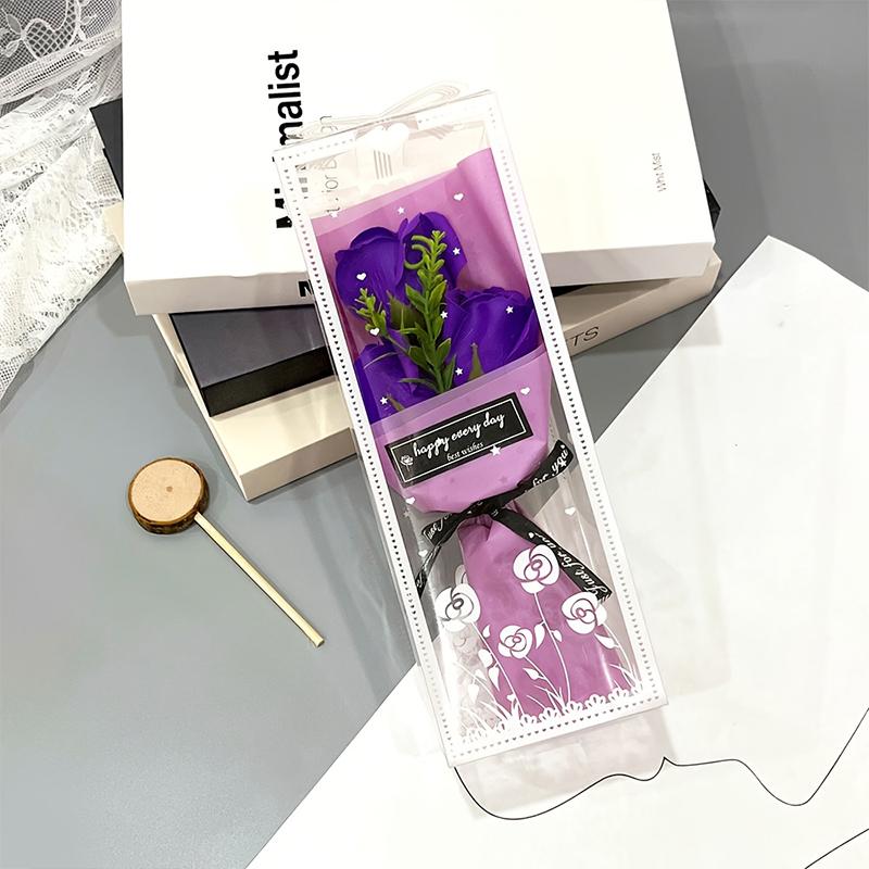 1 Set Luxury Soap Flower Arrangement for Valentine's Day 3 Rose Soap Bouquet Gift Box 9x7x25cm