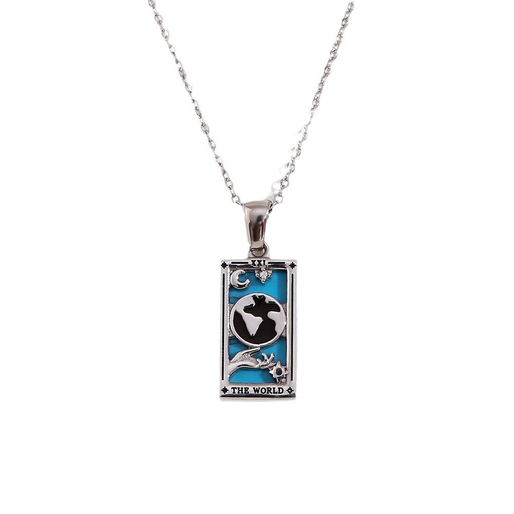 18K Gold-Plated Stainless Steel Tarot Card Necklace - European & American Retro Style