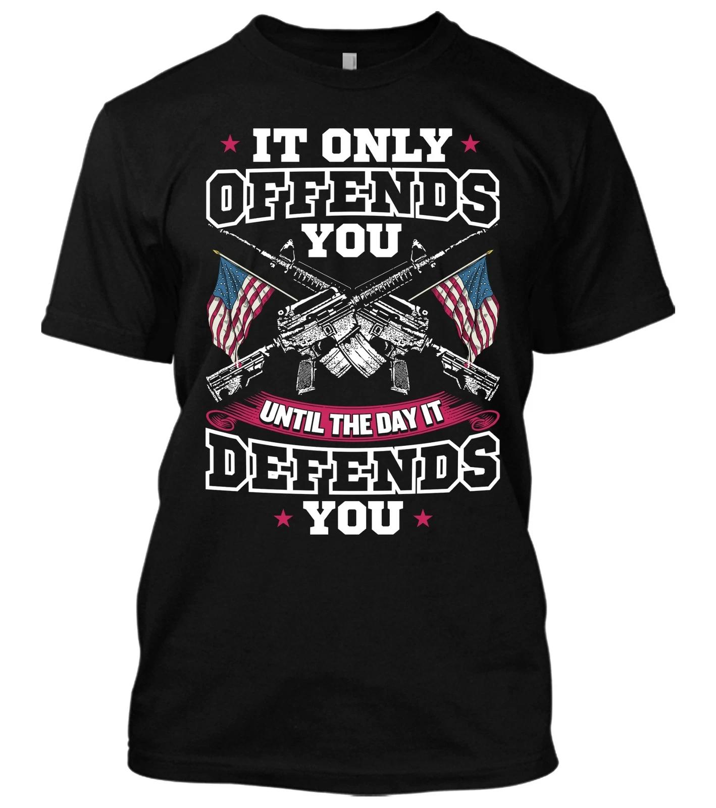 It Only Offends You New Mens Shirt 2nd Amendment AR15 Guns Rights USA Flag Tee L