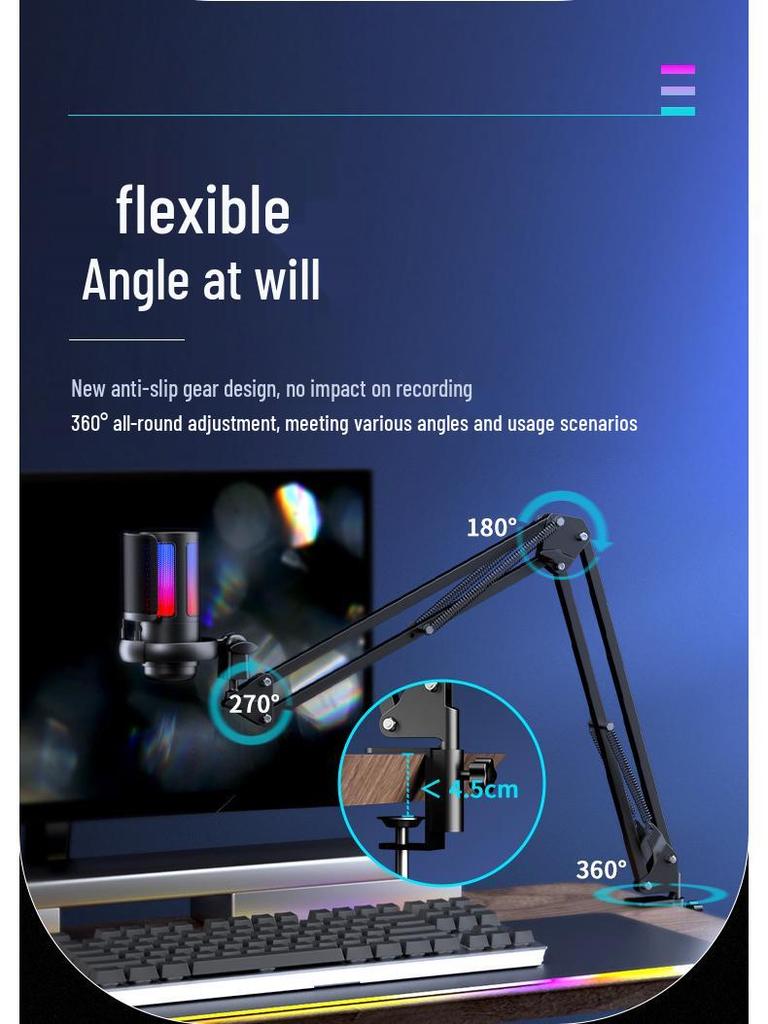 Esports USB Condenser Desktop Microphone with Boom Arm for Live Recording