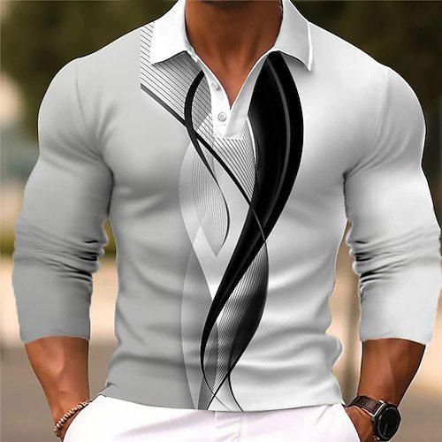 Men's Casual Gradient Button Up Long Sleeve Polo Shirt Fashion Sweatshirt