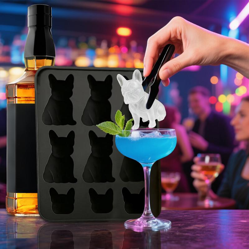 Ice Mold 3d French Bulldog Ice Mold Silicone Easy-Release Leak-Proof Reusable Press Maker Beer For Whiskey Wine Bartending Home