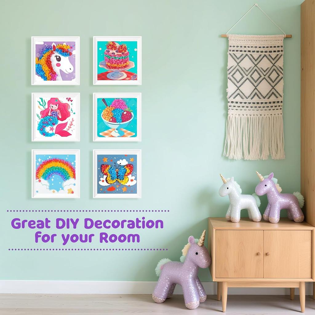 Craft Set Unicorn, Mermaid, Ice Cream, 6 Pieces DIY Set Poke Art Crafts Children, Toy for Gift Girls 6 7 8 9 Creative Set for Children's Buildings