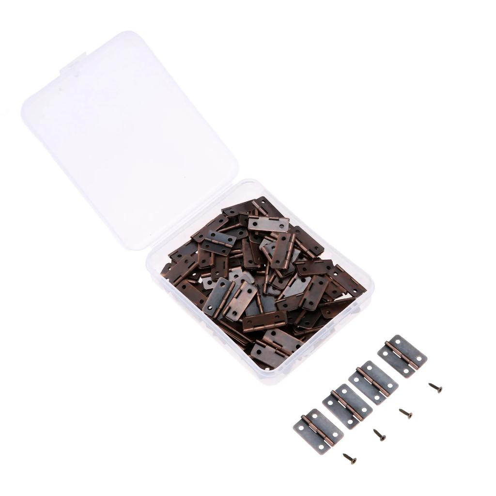50Pcs 25*18mm Iron Jewelry Wood Boxes Cabinet Door Furniture Hinges Set Mini Decorative Hinge with Storage Box & 200Pcs Screws