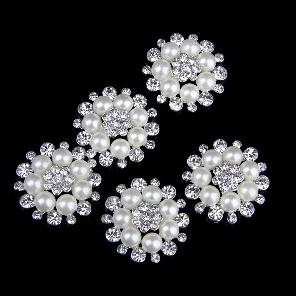 5pcs 30mm Crystal Rhinestone Buttons Pearl Flower Embellishments Buttons Flatback DIY Buckles for Wedding Jewelry Shoes Decor