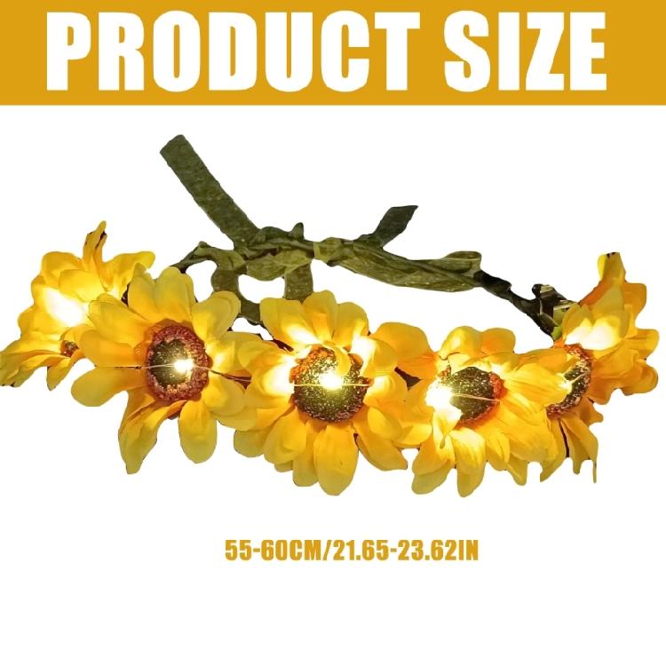 LED Sunflower Headband with Lighted Flower Wreath Floral Headpiece for Weddings Parties and Festival Occasion
